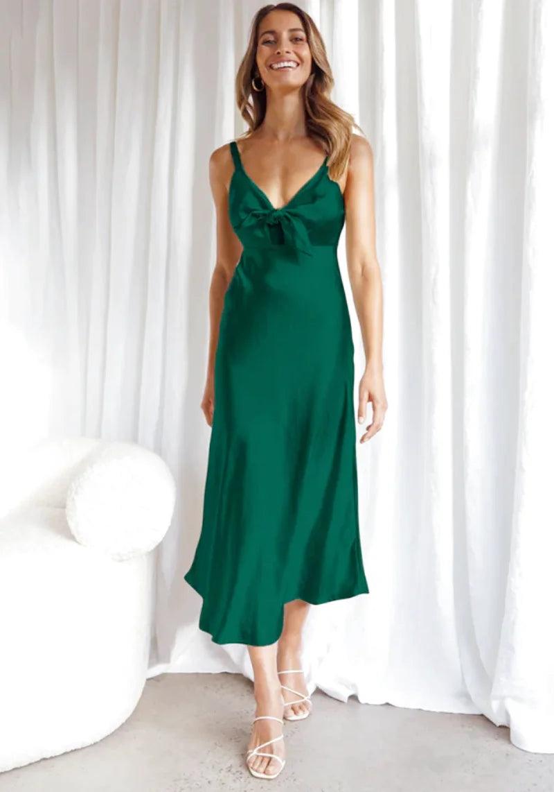 Bonus Savings pleated maxi dressEmerald Green Satin Midi Dress