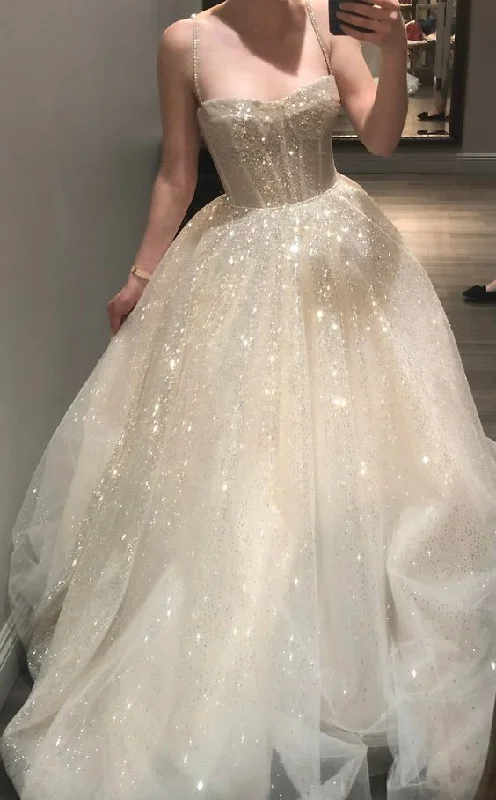 Act Fast stylish dressWomen's Spaghetti Straps Sparkly Bohemian Wedding Dress Y5872