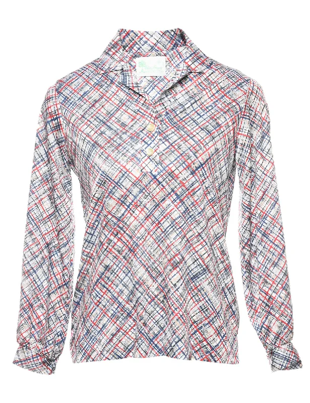 Bargain Bin warm outerwearRed, Navy & White 1970s Checked Shirt - S