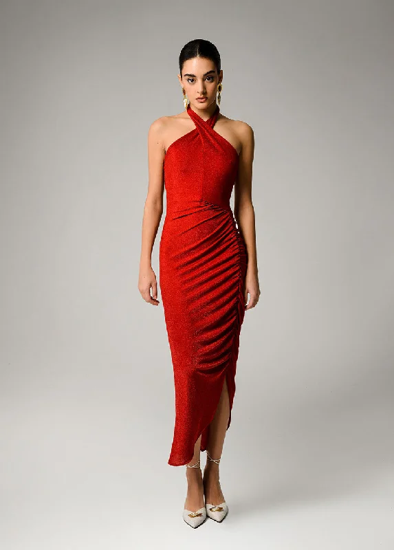 Super Deal layered dressTWISTED NECK RED DRESS