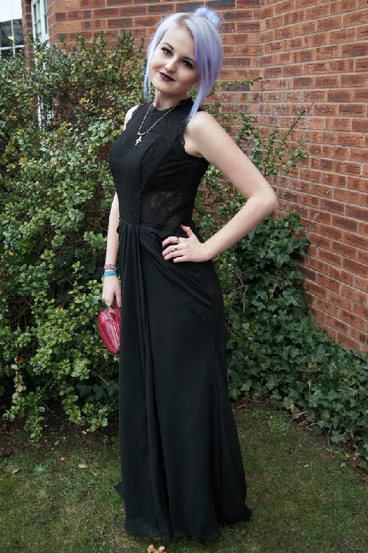 Massive Deals Sheath Small Round Collar Floor Length Chiffon Lace Evening Dress
