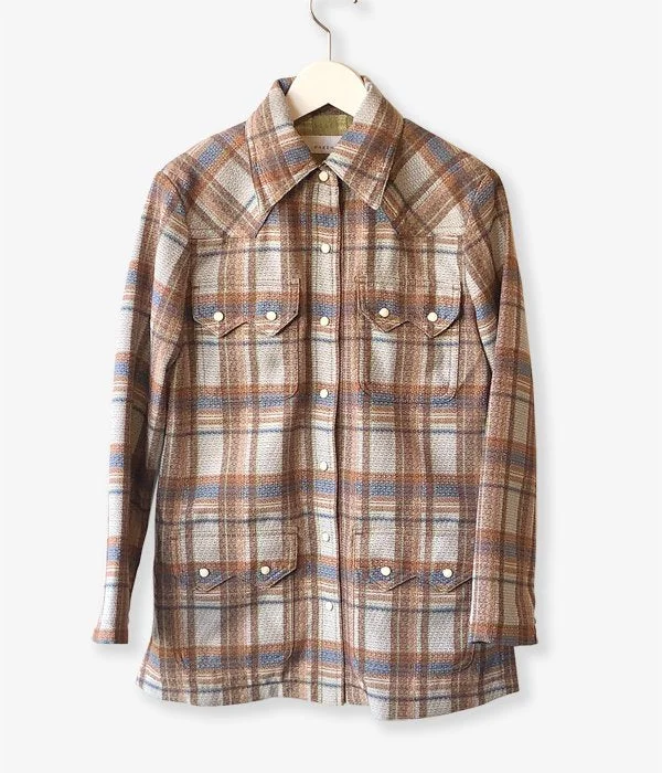 Price Cut outdoor coatPHEENY/CHECK JAQUARD WESTERN SHIRT BLOUSON(WHITE×ORANGE)
