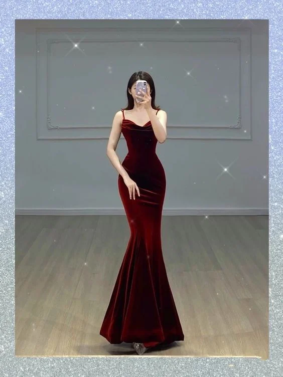Huge Savings chic dressMaroon Mermaid Long Prom Dress,Charming Evening Dress Y1639