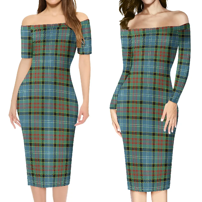 Shop and Save Paisley Tartan Off Shoulder Lady Dress