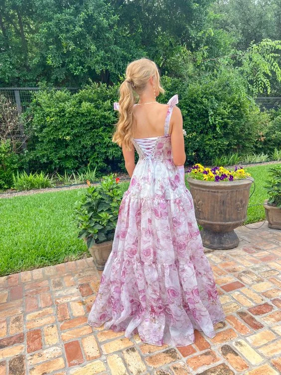 Mega Sale knit dressCharming A-line Floral Print Prom Dress,Senior Prom Gown Y5891