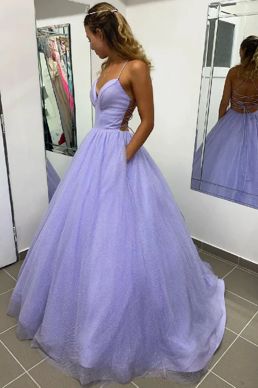 Special Discount Purple Spaghetti Strap Tulle Long Prom Dress, A-Line Backless Evening Dress Special Discount Purple Spaghetti Strap Tulle Long Prom Dress, A-Line Backless Evening Dress