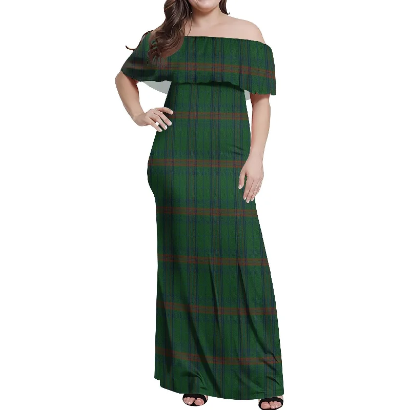 Can't Miss Owen of Wales Tartan Off Shoulder Long Dress
