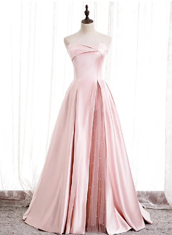 Exclusive Access Pink Strapless Satin Long Prom Dress, Beautiful A-Line Evening Dress Exclusive Access Pink Strapless Satin Long Prom Dress, Beautiful A-Line Evening Dress