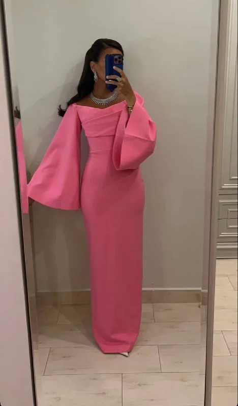 Crazy Deals A-line dressPink Sheath/Column Floor Length Evening Dress with Bell Sleeves Y4019 Crazy Deals A-line dressPink Sheath/Column Floor Length Evening Dress with Bell Sleeves Y4019