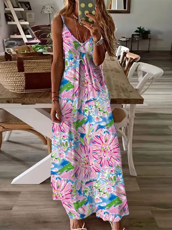 Today’s Special Elegant Allover Print V Neck Maxi Dress