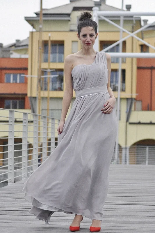 Fantastic Offers A-line One-shoulder Floor Length Chiffon Evening Dress