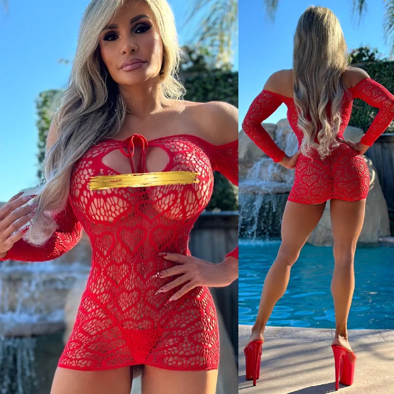 Act Now trendy wrap dressConnie's "RED LIGHT DISTRICT MINI" Sinfully EXPOSED Extreme Stretch See Thru Lingerie Mini Dress