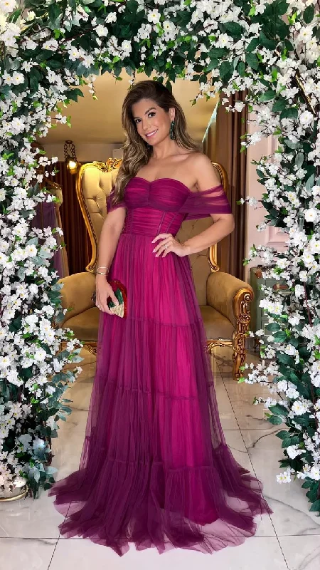 Super Sale minimalistic dressPurple A-line Tulle Prom Dress,Purple Formal Dress Y5877