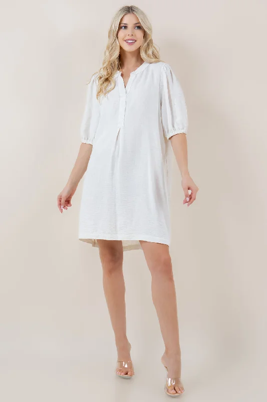 Season Finale Sale trendy dressELBOW SLV BALLON HALF PLACKET POPOVER SHIRT DRESS - D3712-4980