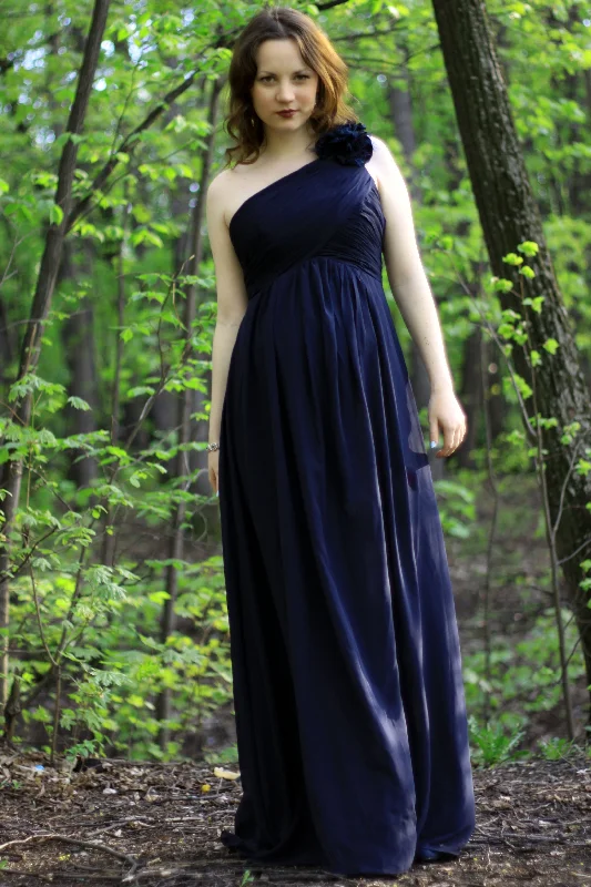 Price Cut A-line One-shoulder Floor Length Chiffon Handmade Flower Bridesmaid Dress