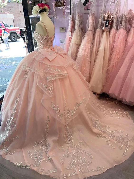 Inventory Reduction party-ready dressCharming Pink Applique Tulle Ball Gown,Pink Sweet 16 Dress Y5881