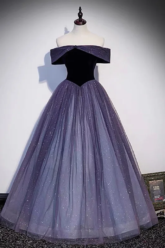 Super Bargain Purple Tulle and Velvet Floor Length Prom Dress