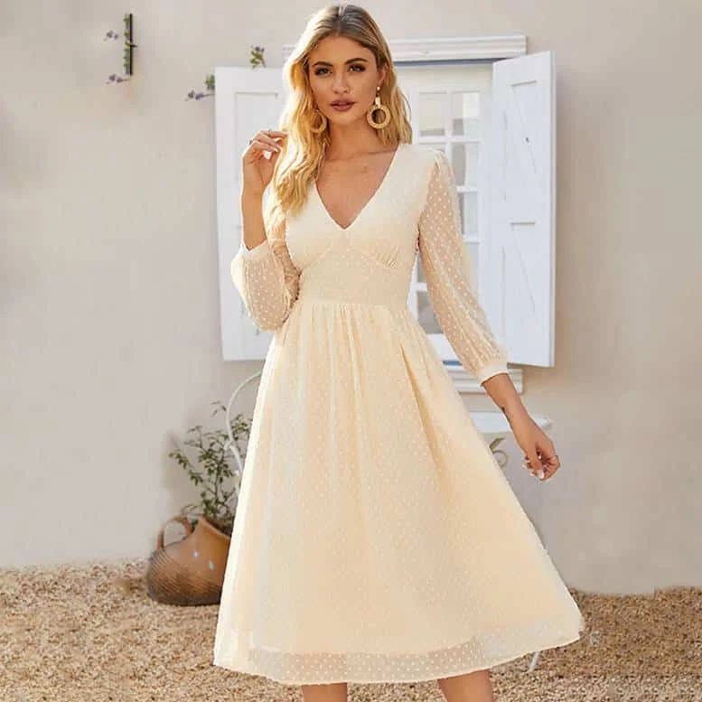 Price Slash wrap-around dressElegant V-Neck Chiffon Midi Dress for Women