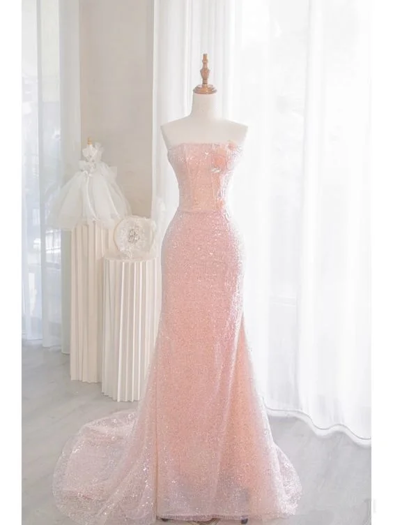 Mermaid Pink Sequin Sparkly Long Evening Prom Dress Y6654