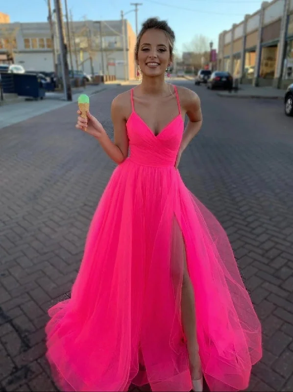 Today’s Special A-line Modest Tulle V-Neck Spaghetti Straps Long Prom Dress with Slit JKZ8304 Today’s Special A-line Modest Tulle V-Neck Spaghetti Straps Long Prom Dress with Slit JKZ8304