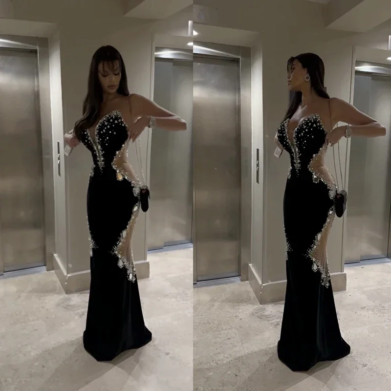 Early Access casual midi dressWomen's 2024 Black Strapless Diamond Mesh Sexy Celebrity Cocktail Party Bandage Long Dress