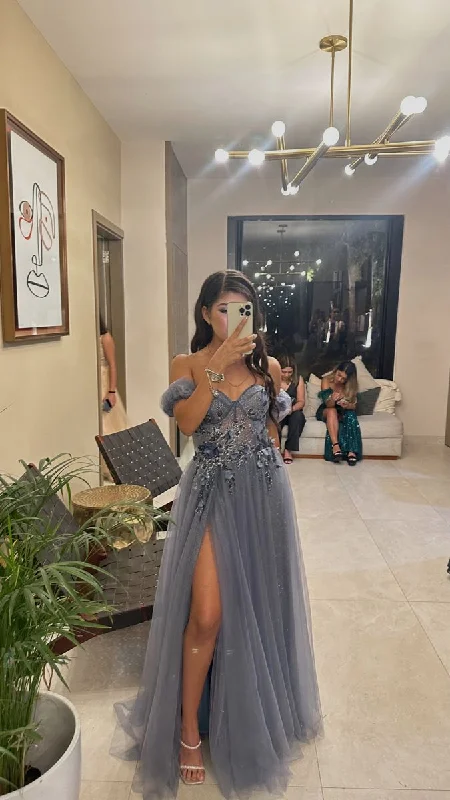Daily Specials draped dressA-line Sweetheart 3D Appliques Long Prom Dress with Slit Y5202 Daily Specials draped dressA-line Sweetheart 3D Appliques Long Prom Dress with Slit Y5202