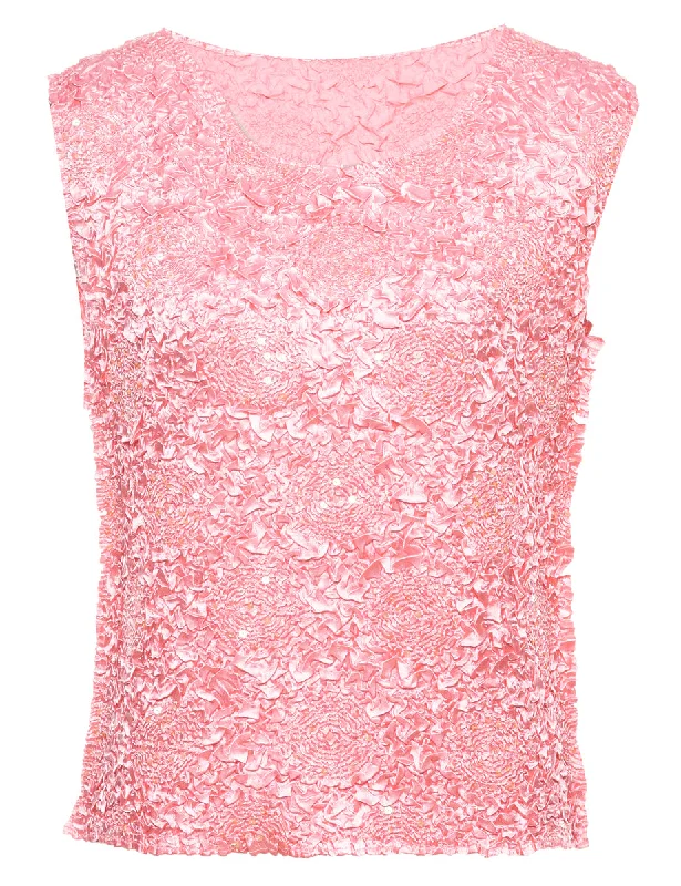 Season Finale Sale casual trench coatPink Smocked Y2K Sequined Party Top - M