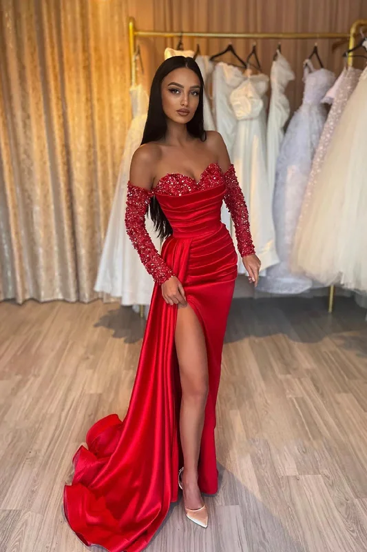 Big Savings Stylish Sweetheart Sequins Long Sleeves Long Prom  Dress