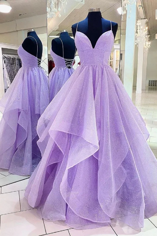 Weekend Special Purple Tulle Spaghetti Strap Long Prom Dress, A-Line Backless Evening Dress Weekend Special Purple Tulle Spaghetti Strap Long Prom Dress, A-Line Backless Evening Dress