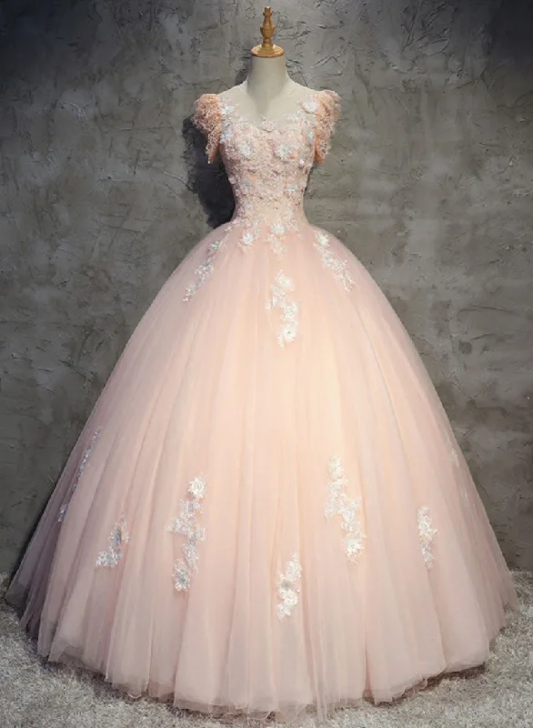 Value Deals Beautiful Pink Tulle Lace Long Prom Dress, A-Line Sweet 16 Party Dress