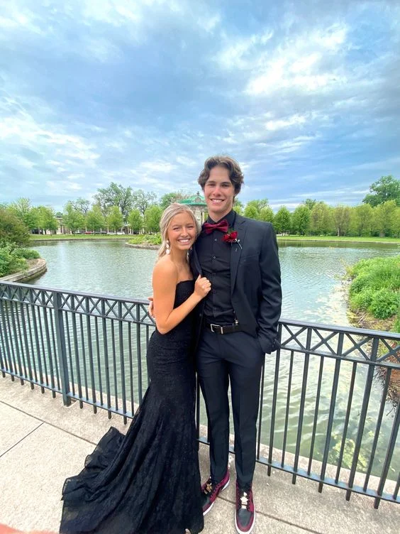 Strapless Mermaid Black Lace Long Prom Dresses with High Slit, Mermaid Black Formal Graduation Evening Dresses  Y4782