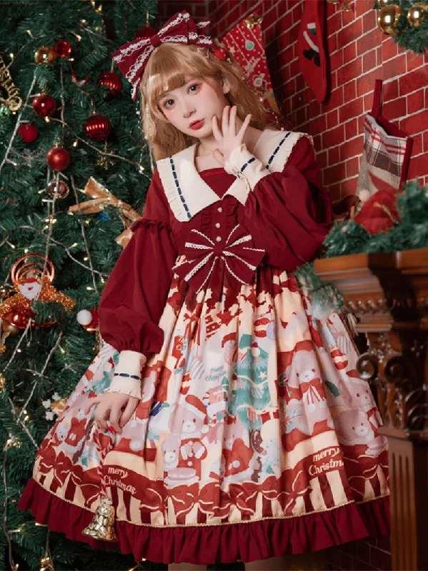 Eieyomi~Christmas Bear~Sweet Lolita Princess OP Dress