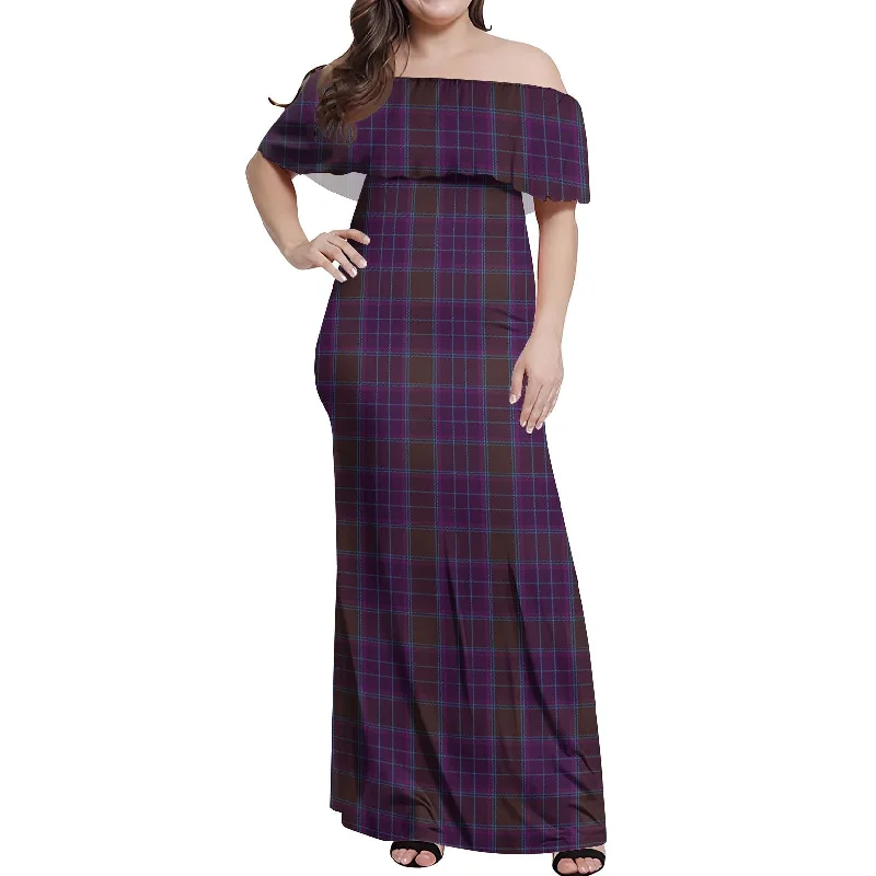 Discount Mania Phillips Tartan Off Shoulder Long Dress
