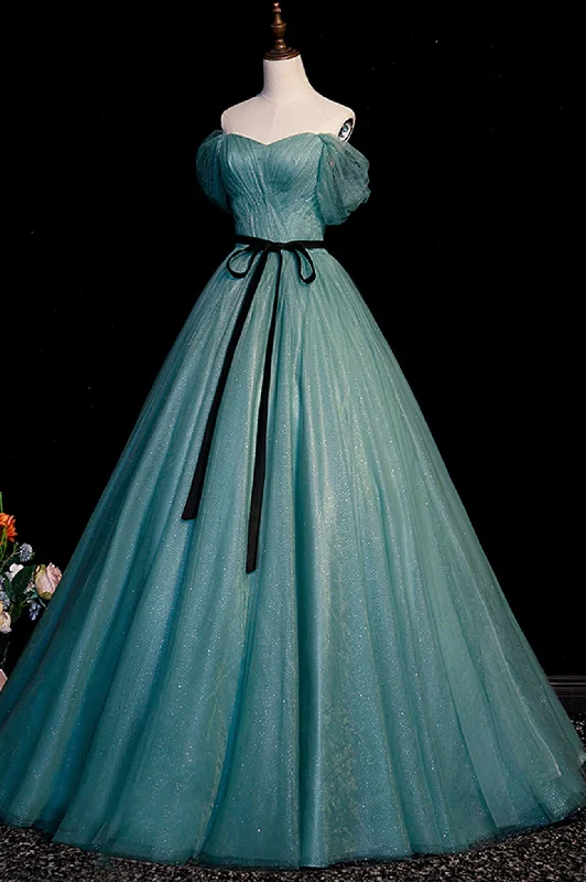 Reduced Prices Green Tulle Off the Shoulder Floor Length Prom Evening Dress