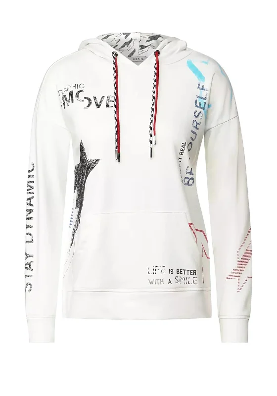 Limited Time lightweight hooded sweatshirtCecil Multi Print Hoodie, Vanilla White