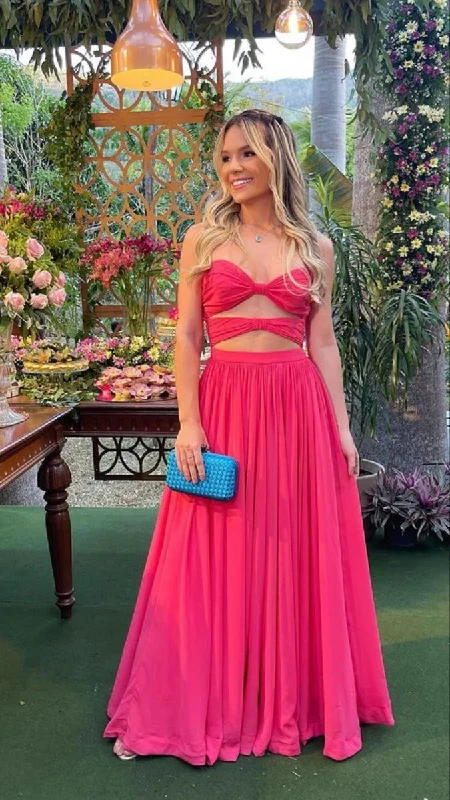 Super Bargain chic shift dressSexy Hot Pink Waist Cut Out Evening Dress Formal Gown Y2699
