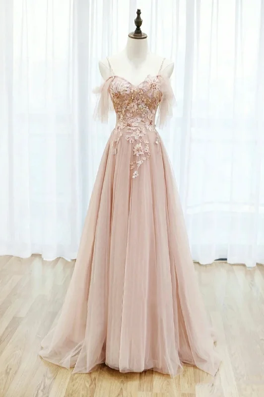 Amazing Deals Lovely Pink Tulle Long Prom Dress with Lace