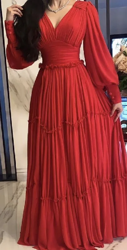 Bargain Prices knit dressFashion A-Line V-neck Long Sleeves Prom Dress Y5798