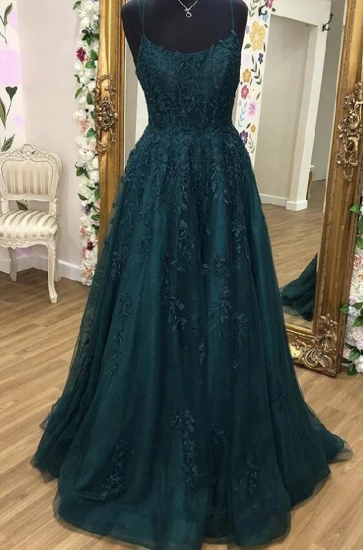 Exclusive Access oversized dressTulle Lace A-line Scoop Spaghetti Straps Prom Dresses, Evening Dress Y1817