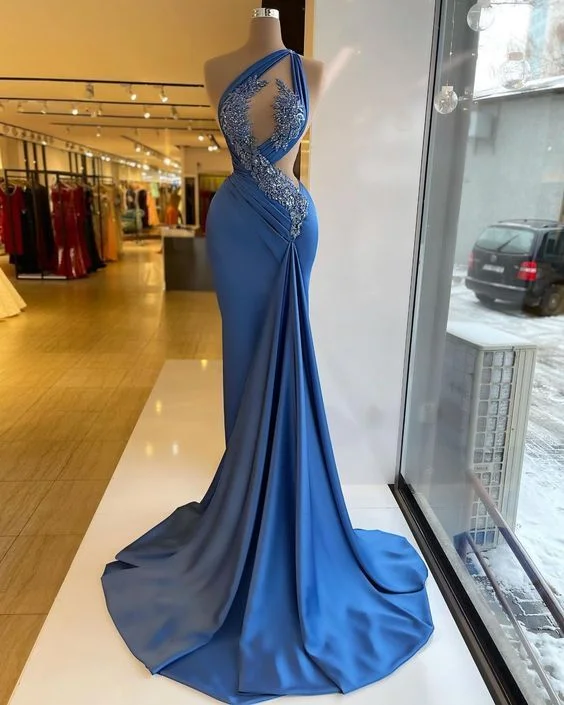 Price Meltdown satin dressBlue Prom Dresses,One Shoulder Prom Dresses, Sexy Prom Dresses, Satin Prom Dresses,Evening Gowns Y4353