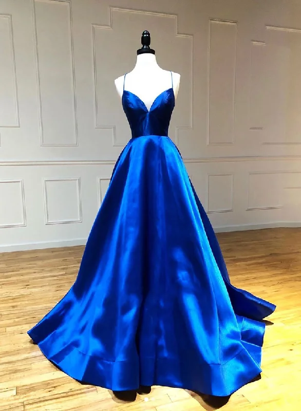 Massive Deals Simple Spaghetti Strap V-Neck Satin Long Prom Dress, A-Line Backless Evening Dress Massive Deals Simple Spaghetti Strap V-Neck Satin Long Prom Dress, A-Line Backless Evening Dress