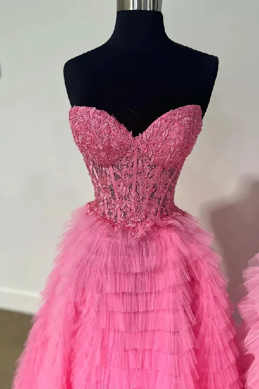 Amazing Deals Cute Sweetheart Lace Appliques Tulle Long Prom Dress
