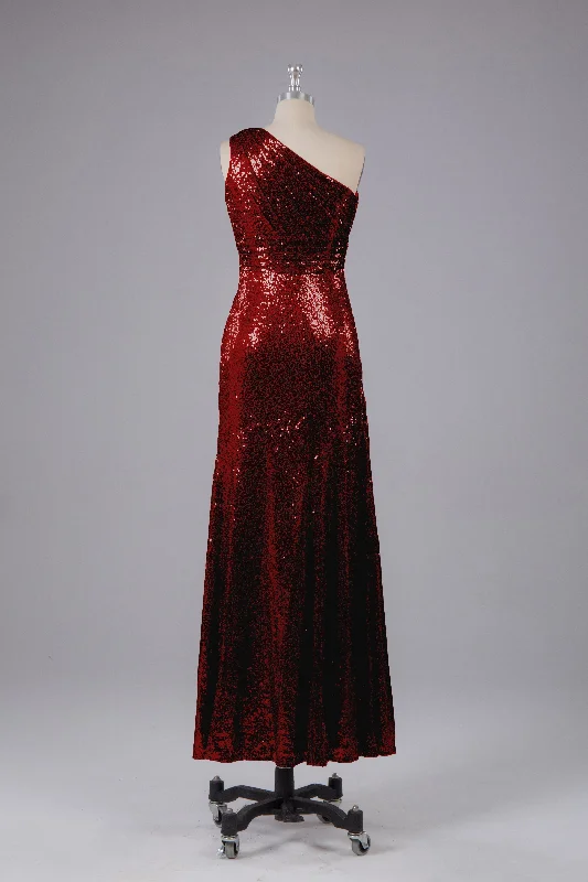 Bargain Bin Charming One Shoulder Sequins Floor Length Bridesmaid Dress