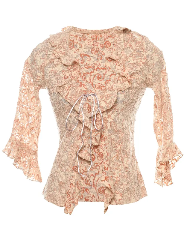 Limited Time Discount fitted trench coatLight Brown & Orange Y2K Ruffled Blouse - M