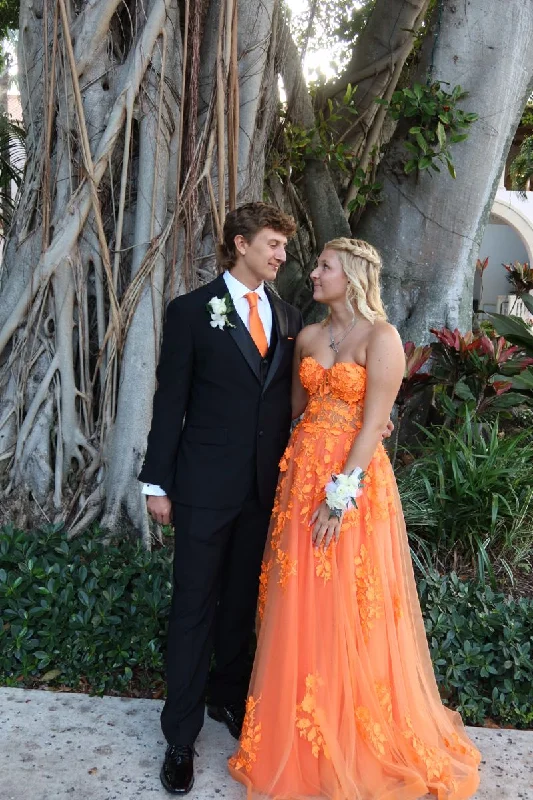 Lowest Price stylish dressOrange Lace Appliques Prom Dress Illusion Sweetheart Strapless Tulle A Line Sweep Train Evening Gowns Graduation Party Y4167 Lowest Price stylish dressOrange Lace Appliques Prom Dress Illusion Sweetheart Strapless Tulle A Line Sweep Train Evening Gowns Graduation Party Y4167