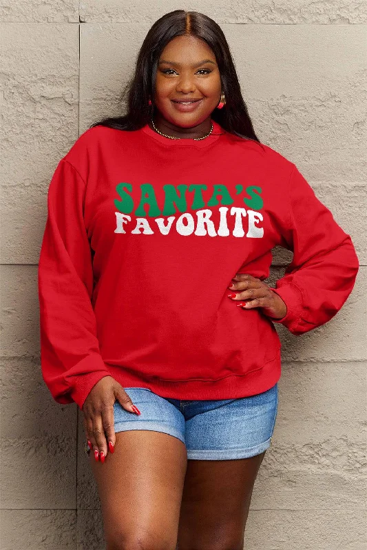 Instant Discount loose fit sports sweatshirtSimply Love Full Size SANTA'S FAVORITE Round Neck Sweatshirt Instant Discount loose fit sports sweatshirtSimply Love Full Size SANTA'S FAVORITE Round Neck Sweatshirt