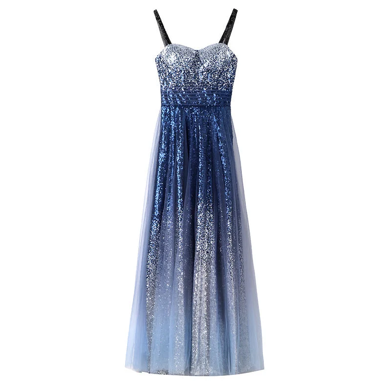 Super Bargain Chic Gorgeous Long A-line Ombre Sequin Floor Party Prom Dresses