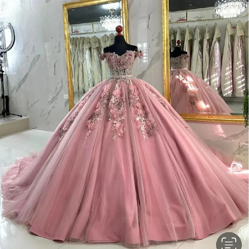 Real Picture Princess Quinceanera Dresses Cap Sleeve Applique Women Prom Party Wear Sweet 16 15 Year Girl vestidos de 15 años xv