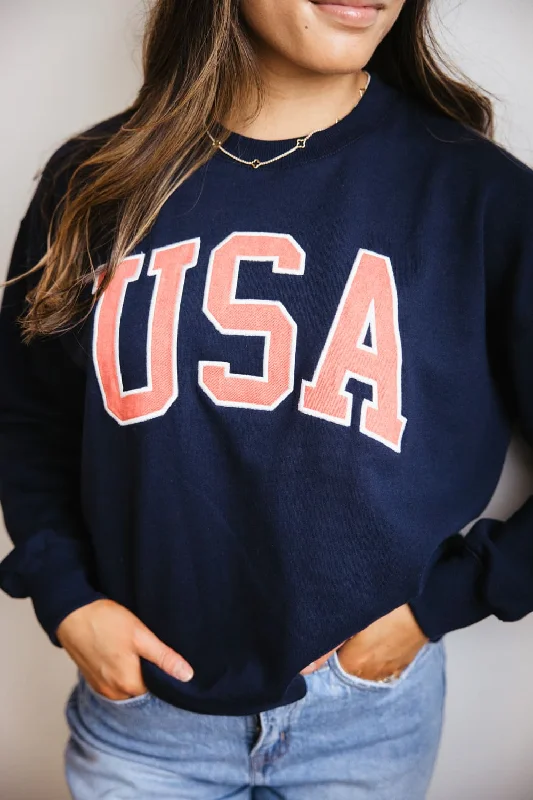 Today's Special stylish training hoodie1897 Active USA Embroidered Fleece Sweatshirt for Women in Deep Navy | GT875-DEEPNAVY Today's Special stylish training hoodie1897 Active USA Embroidered Fleece Sweatshirt for Women in Deep Navy | GT875-DEEPNAVY