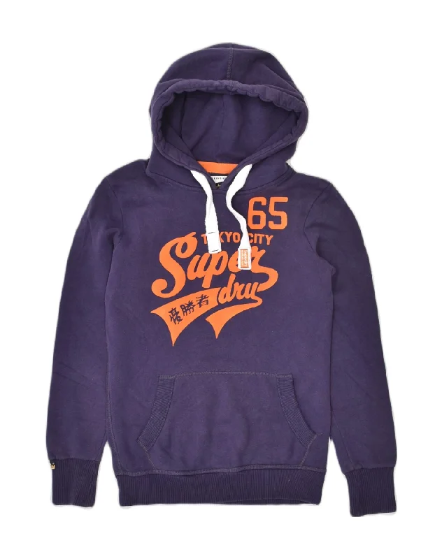 SUPERDRY Womens Graphic Hoodie Jumper UK 8 Small Purple Cotton